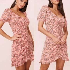 ASTR The Label Ditsy Floral Ruffle Mini Dress In Rust Orange White Size XL New